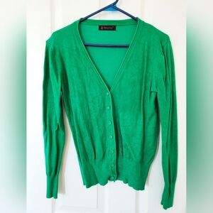 Green V-Neck Button-Up Women's Sweater